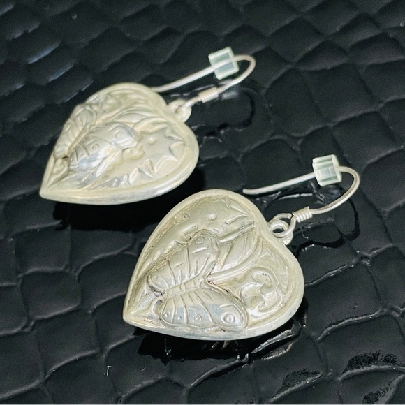 Butterfly Seahorse Spring Summer Love 3D Heart Dangle Sterling Silver Ea… - Picture 2 of 5